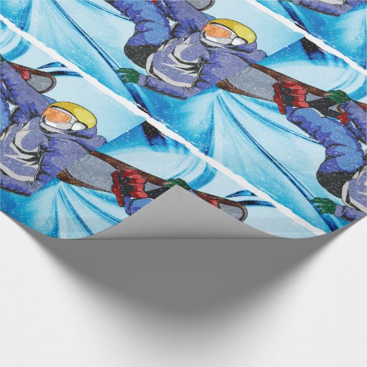 Snowboarder in Edgy Snowstorm Cadeaupapier (Hoek)