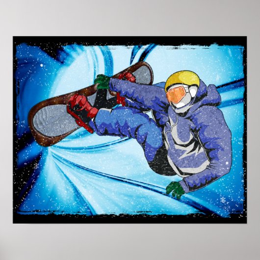 Snowboarder in Edgy Snowstorm Poster (Voorkant)