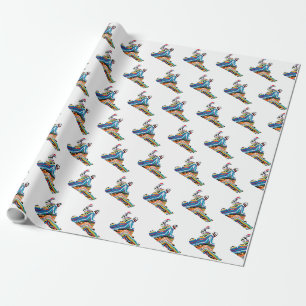Snowboarder in het psychedelische cheetah patroon cadeaupapier
