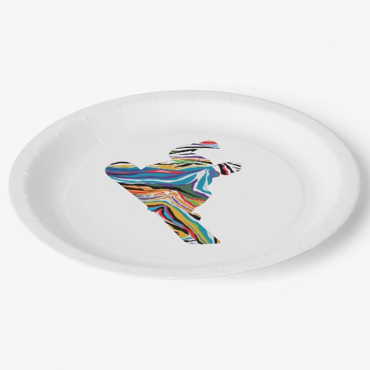 Snowboarder in Psychedelic Zebra print Papieren Bordje (Gekanteld)