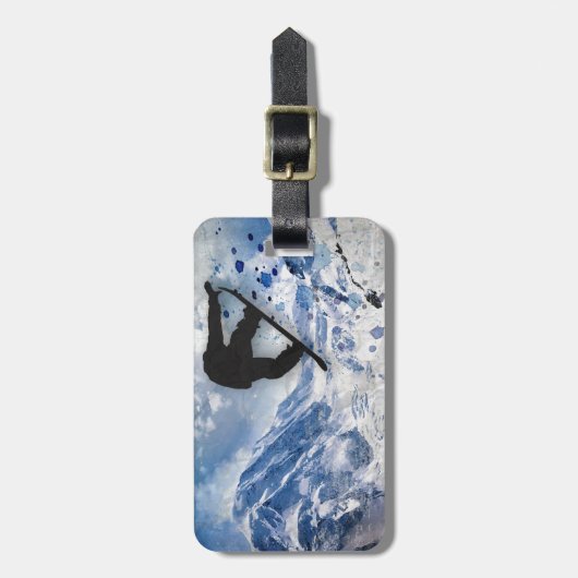 Snowboarder in vlucht bagagelabel (Voorkant verticaal)