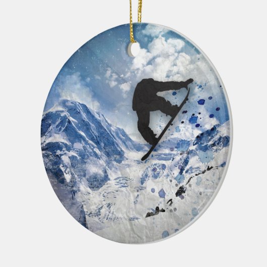 Snowboarder in vlucht keramisch ornament (Links)