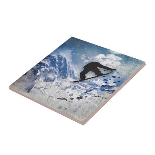 Snowboarder in vlucht tegeltje (Zijkant)