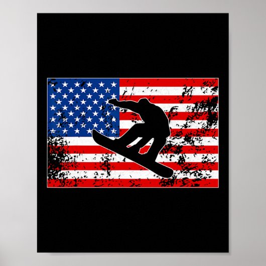 Snowboarder Jumping Amerikaanse vlag Snowboarden Poster (Voorkant)