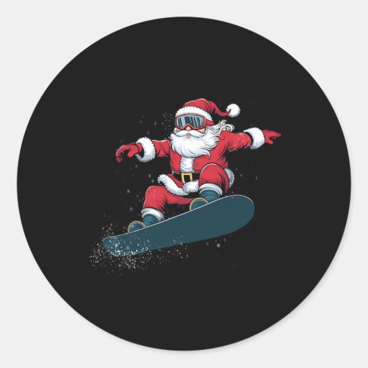Snowboarder kerstkerstman Snowboard Snowbo Ronde Sticker (Voorkant)