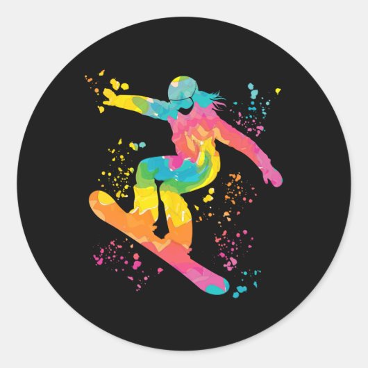 Snowboarder Kleurrijk Snowboard Snowboarden 22 Ronde Sticker (Voorkant)