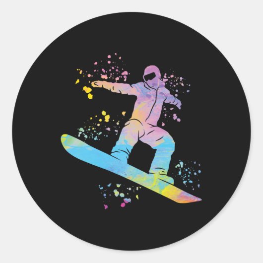 Snowboarder Kleurrijk Snowboard Snowboarden 4 Ronde Sticker (Voorkant)