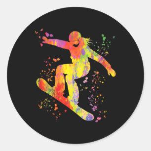 Snowboarder Kleurrijk Snowboard Snowboarden 7 Ronde Sticker