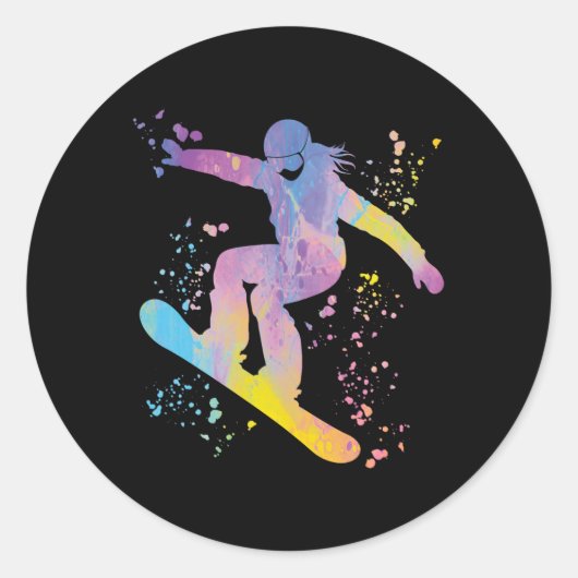 Snowboarder Kleurrijke Snowboard Snowboarden &#; Ronde Sticker (Voorkant)
