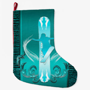 Snowboarder met bloemelementen grote kerstsok