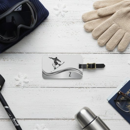 Snowboarder Monogram Silver Snowboard Bagagelabel