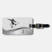 Snowboarder Monogram Silver Snowboard Bagagelabel (Voorkant horizontaal)