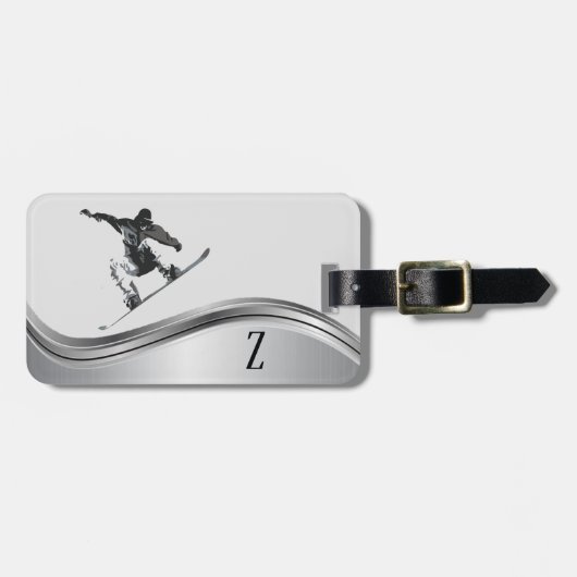 Snowboarder Monogram Silver Snowboard Bagagelabel (Voorkant horizontaal)