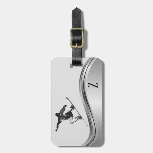 Snowboarder Monogram Silver Snowboard Bagagelabel (Voorkant verticaal)
