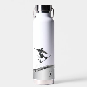 Snowboarder Monogram Silver Snowboard Waterfles