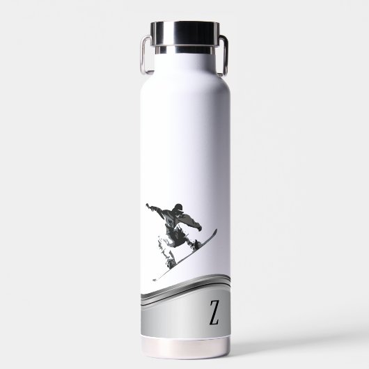 Snowboarder Monogram Silver Snowboard Waterfles (Voorkant)