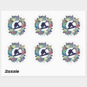 Snowboarder Mountain Flower Ronde Sticker (Vel)