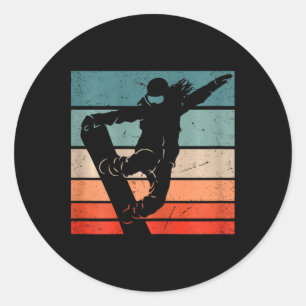 Snowboarder Mountains Skipiste Retro Snowboarden Ronde Sticker