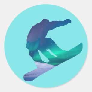Snowboarder Noorderlicht Silhouet Stickers