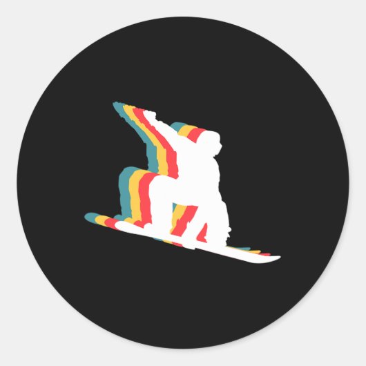 Snowboarder Retro Ronde Sticker (Voorkant)
