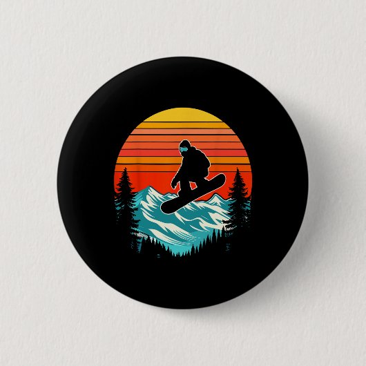 Snowboarder Retro Snowboard Extreme S Ronde Button 5,7 Cm (Voorkant)