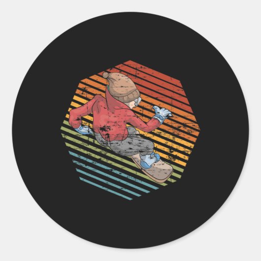 Snowboarder Retro Winter Sport Snowboarden Ronde Sticker (Voorkant)