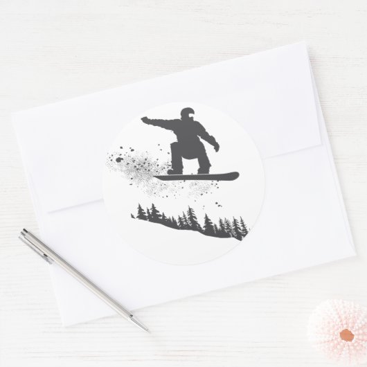 Snowboarder Ronde Sticker (Envelop)