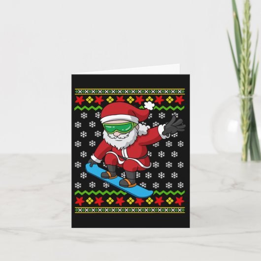 Snowboarder Santa Snowboarder Ugly Kerstmis Snow Kaart (Voorkant)