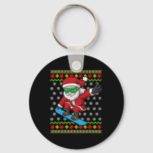 Snowboarder Santa Snowboarder Ugly Kerstmis Snow Sleutelhanger