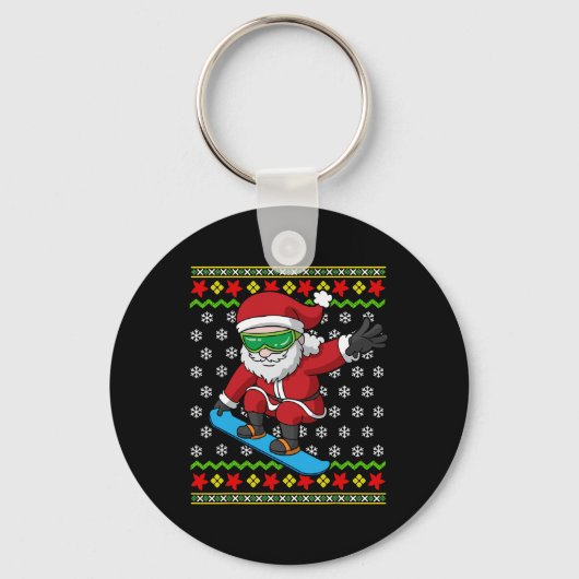 Snowboarder Santa Snowboarder Ugly Kerstmis Snow Sleutelhanger (Voorkant)