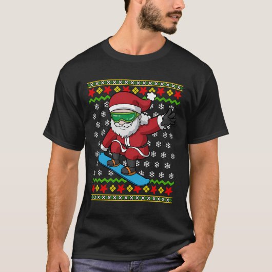 Snowboarder Santa Snowboarder Ugly Kerstmis Snow T-shirt (Voorkant)