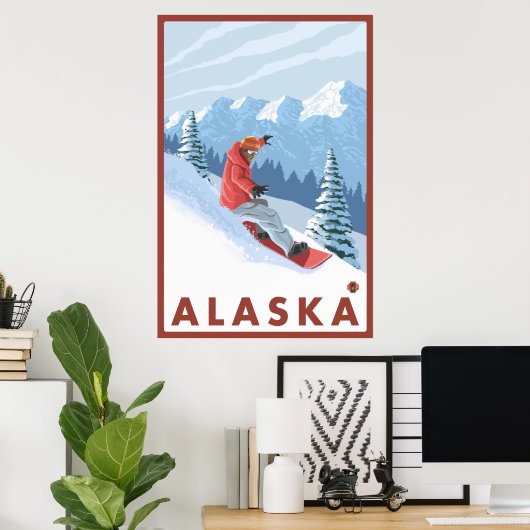 Snowboarder Scene - Alaska Poster (Thuiskantoor)