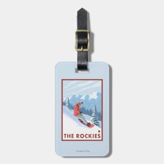 Snowboarder Scene - de Rockies Bagagelabel (Voorkant verticaal)