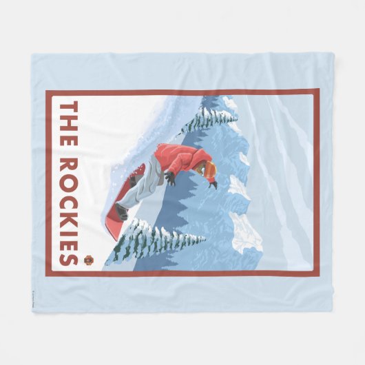 Snowboarder Scene - de Rockies Fleece Deken (Voorkant (Horizontaal))