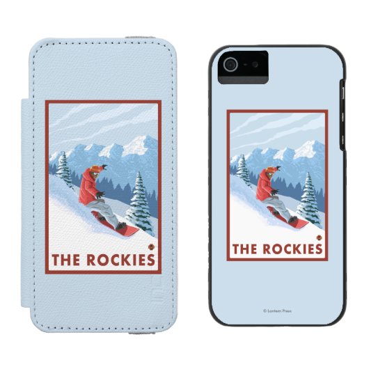 Snowboarder Scene - de Rockies Incipio iPhone Portemonnee Hoesje (Naast elkaar)