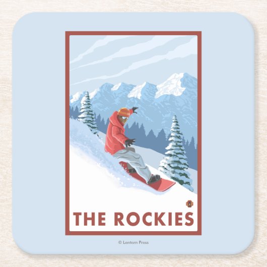 Snowboarder Scene - de Rockies Kartonnen Onderzetters (Voorkant)