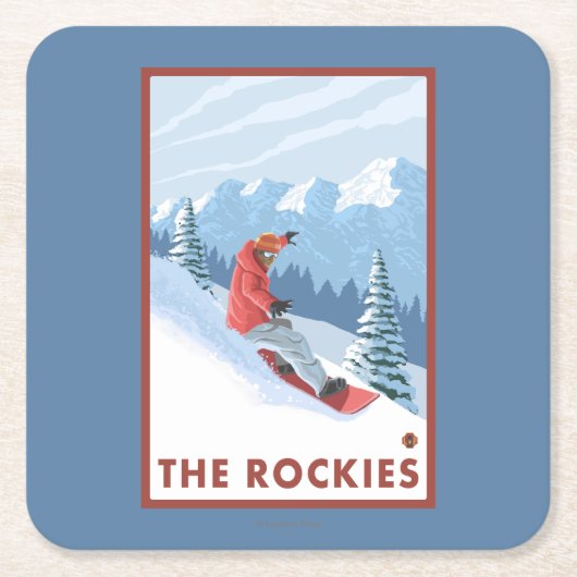 Snowboarder Scene - de Rockies Kartonnen Onderzetters (Voorkant)