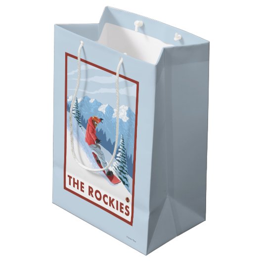 Snowboarder Scene - de Rockies Medium Cadeauzakje (Achterkant Gekanteld)