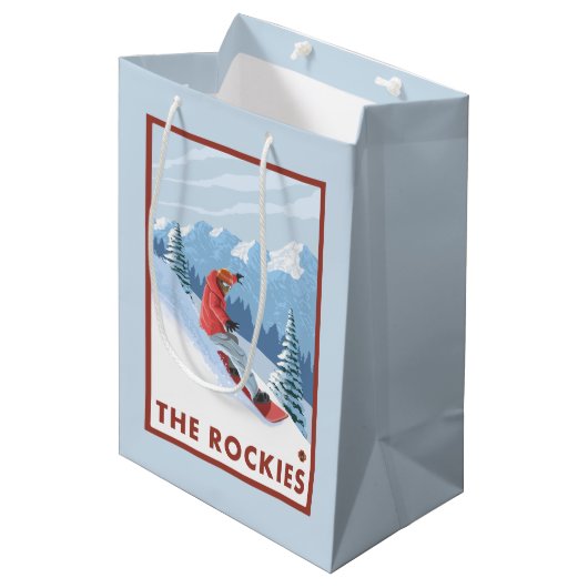 Snowboarder Scene - de Rockies Medium Cadeauzakje (Voorkant Gekanteld)