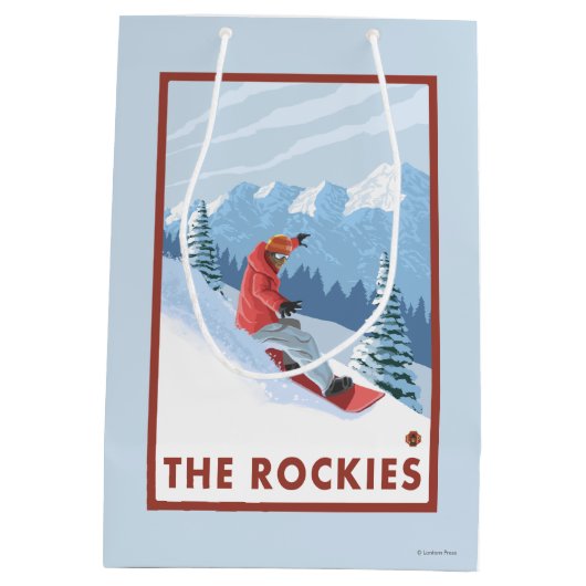 Snowboarder Scene - de Rockies Medium Cadeauzakje (Achterkant)