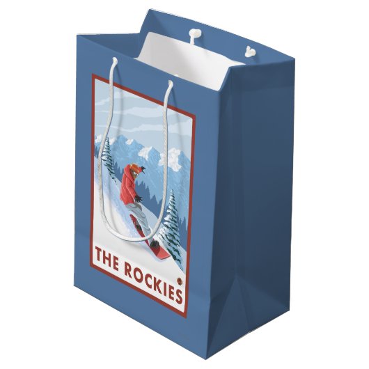 Snowboarder Scene - de Rockies Medium Cadeauzakje (Achterkant Gekanteld)