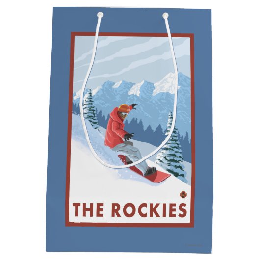 Snowboarder Scene - de Rockies Medium Cadeauzakje (Achterkant)