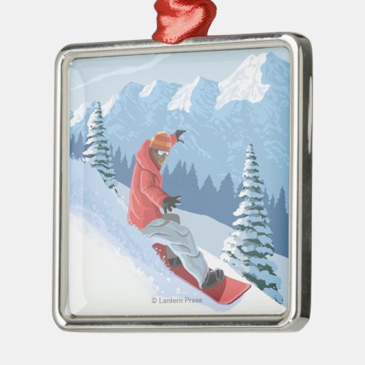 Snowboarder Scene - de Rockies Metalen Ornament (Links)