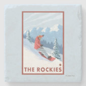 Snowboarder Scene - de Rockies Stenen Onderzetter (Voorkant)
