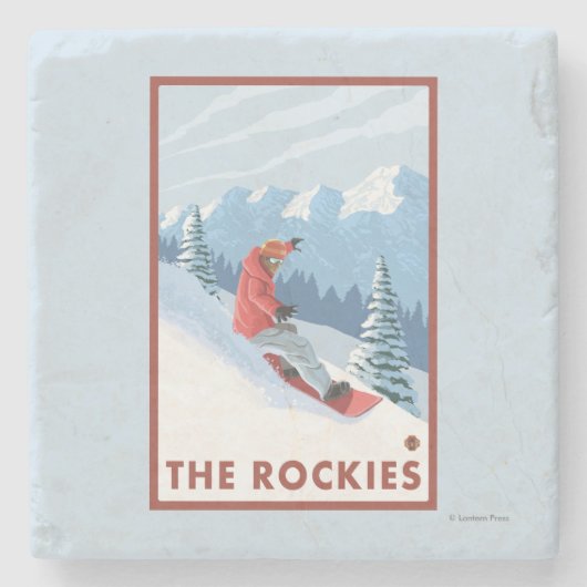 Snowboarder Scene - de Rockies Stenen Onderzetter (Voorkant)
