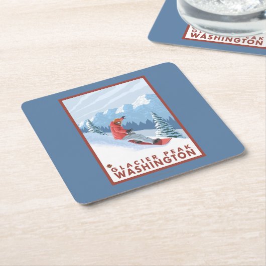 Snowboarder Scene - Glacier Peak, Washington Kartonnen Onderzetters (Schuin)