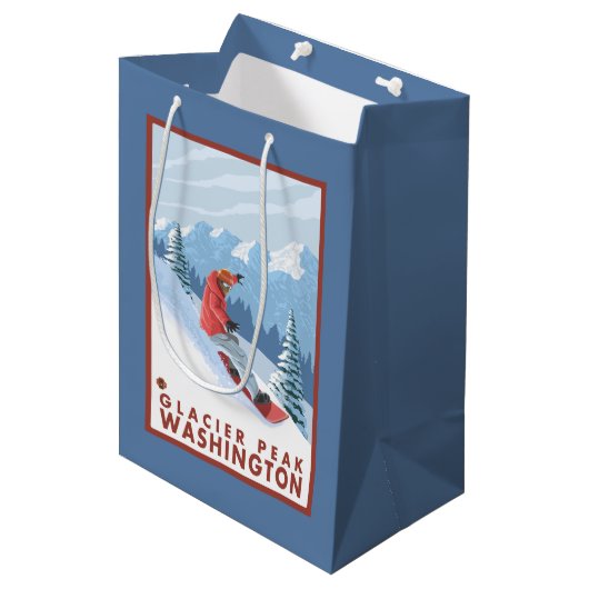 Snowboarder Scene - Glacier Peak, Washington Medium Cadeauzakje (Voorkant Gekanteld)
