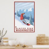 Snowboarder Scene - Glacier Peak, Washington Poster (Keuken)