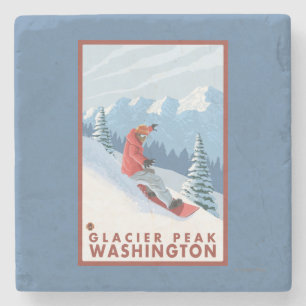 Snowboarder Scene - Glacier Peak, Washington Stenen Onderzetter