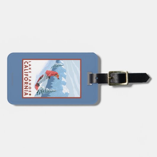 Snowboarder Scene - Lake Tahoe, Californië Bagagelabel (Voorkant horizontaal)